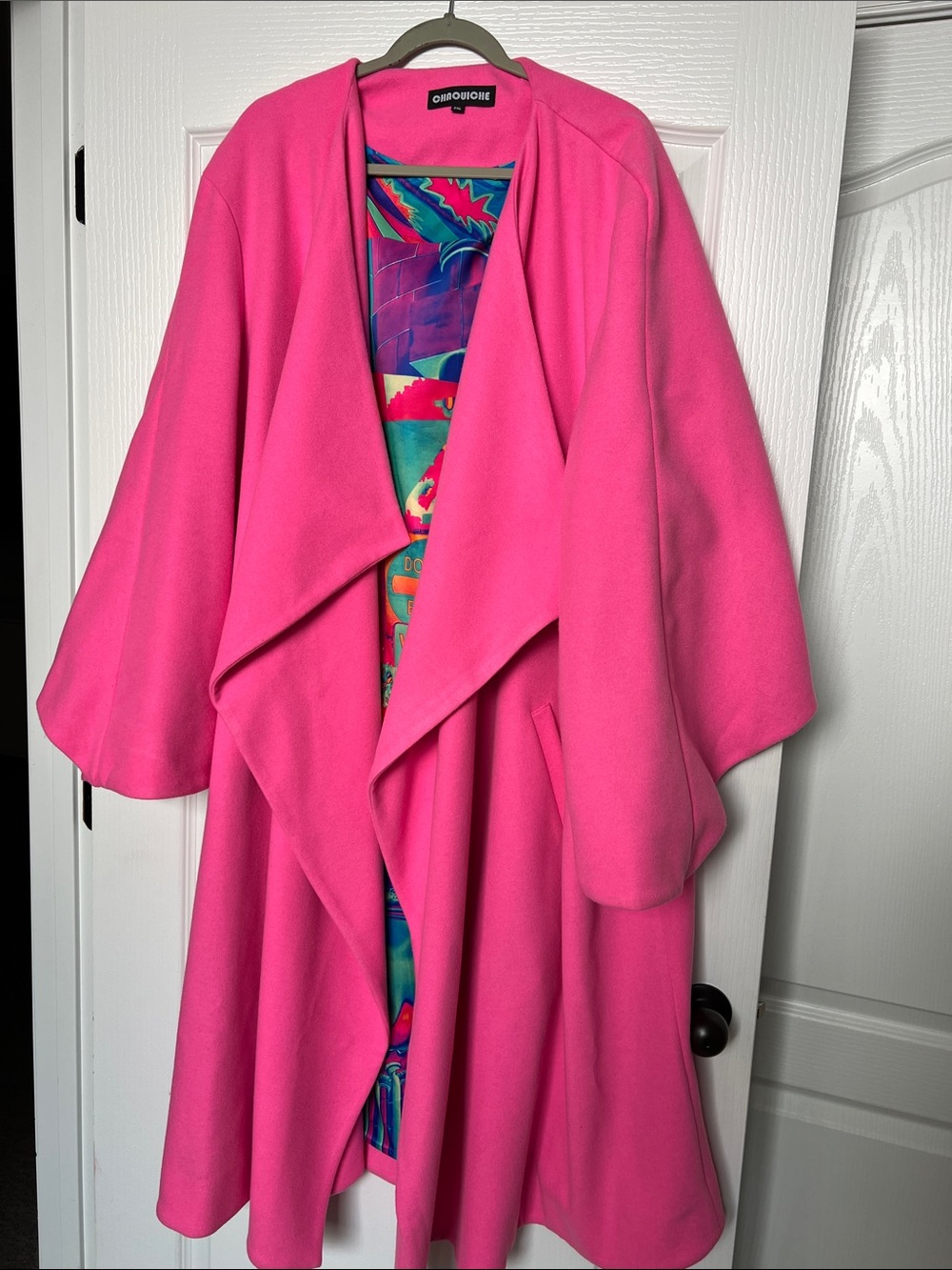 Chic Open-Front Draped Poncho in Hot Pink by